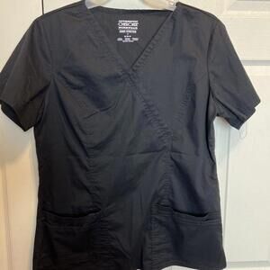 Cherokee Workwear Womens Scrub Top Size Medium Black Short Sleeve Core Stretch